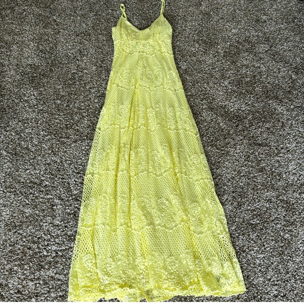 Alberto Makali Yellow Crochet Lace Maxi Dress Size XS